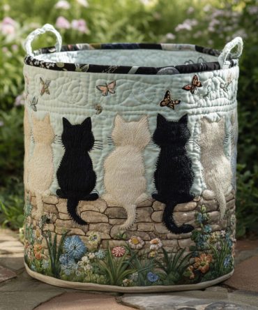 Blossom Cat Quilted Laundry Hamper — Floral Cat Design Collapsible Storage Basket For Stylish Room Organization & Gifts
