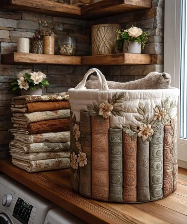 Blossom Chronicle Quilted Laundry Hamper — Decorative Floral Fabric Storage Basket, Collapsible Bedroom & Nursery Organizer