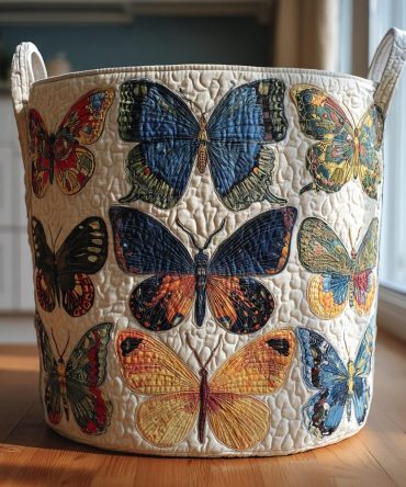 Blossom Flight Quilted Laundry Hamper - Floral Bird & Blossom Print, Foldable Quilted Storage Basket, Cotton Exterior, Home Organizer