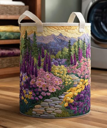 Blossom Garden Quilted Laundry Hamper – Floral Pastel Fabric Laundry Basket, Soft-Quilted, Collapsible & Charming Home Organizer