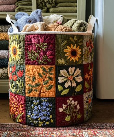 Blossom Glow Quilted Laundry Hamper – Floral Fabric Storage Basket, Foldable Breathable Hamper For Bedroom & Bathroom
