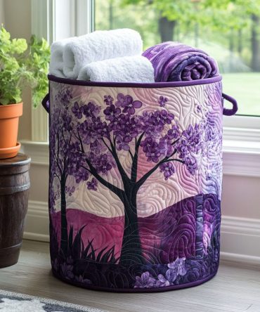 Blossom Haze Quilted Laundry Hamper - Soft Floral Quilted Basket, Collapsible Durable Lined Hamper For Bedroom, Nursery & Closet
