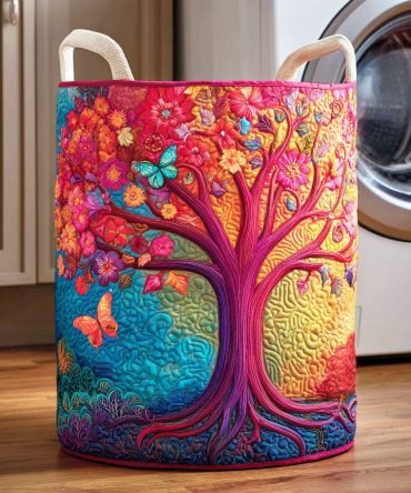 Blossom Life Tree Quilted Laundry Hamper – Floral Tree Fabric Basket, Foldable Home Organizer For Clothes, Toys & Linens