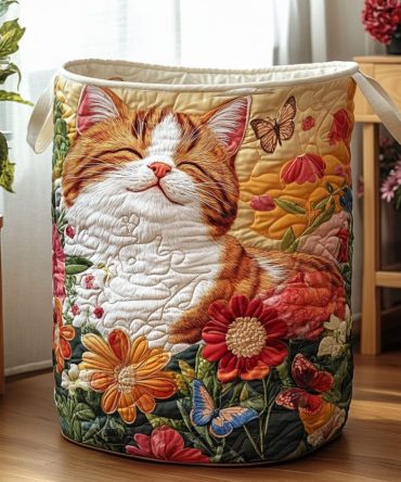 Blossom Nap Quilted Laundry Hamper — Floral Decorative Laundry Basket With Quilted Fabric, Collapsible Design & Comfortable Handles