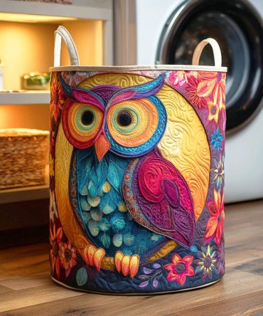Blossom Owl Quilted Laundry Hamper - Charming Floral Owl Laundry Basket, Large Foldable Fabric Storage For Home Use