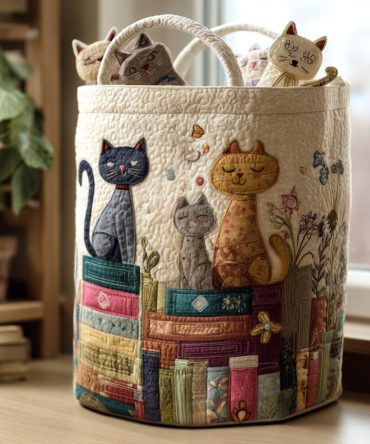 Blossom Paws Quilted Laundry Hamper — Floral Paw Print Quilted Laundry Basket With Handles, Collapsible Decorative Organizer For Bedroom & Nursery