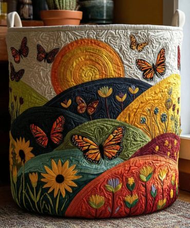 Blossom Ridge Quilted Laundry Basket — Decorative Fabric Hamper With Handles For Stylish Laundry, Toy & Linen Storage At Home