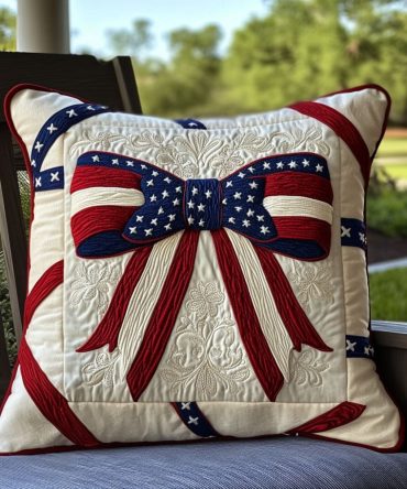 Independence Blossom Quilted Pillow Cover — Elegant Floral Patriotic Accent For Sofa, Bed & Front Porch Styling