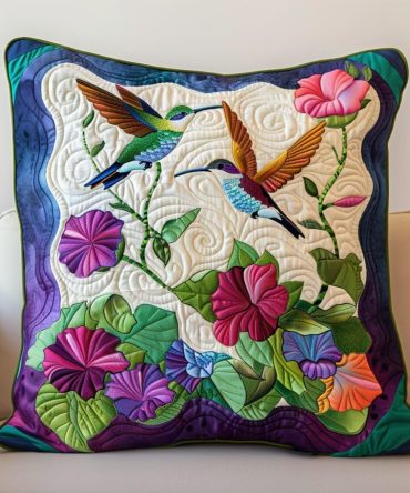 Blossoming Wings Quilted Decorative Pillow Cover — Floral Butterfly Motif, Soft Textured Cotton Blend, Reversible, Easy Care