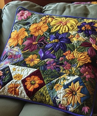 Blossoms & Lace Quilted Throw Pillow Cover — Romantic Floral And Lace Motif In Soft Cotton-Blend For Elegant Bedroom & Living Areas