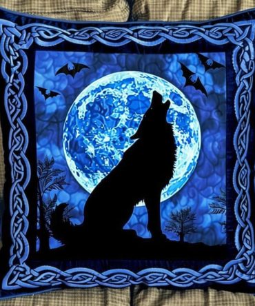 Blue Moon Wolf Quilted Decorative Pillow Cover — Soft, Stylish Throw Pillow Case With Lunar Wolf Artwork For Bedroom & Living Room