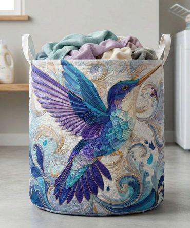 Blue Baroque Quilted Laundry Hamper – Vintage-Inspired Collapsible Fabric Basket With Handles For Home Organization