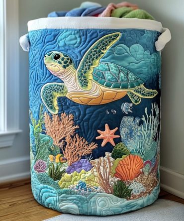 Blue Current Quilted Laundry Hamper — Modern Foldable Laundry Basket For Home & Dorm, Durable Quilted Fabric With Easy-Carry Handles