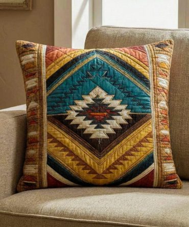 Blue Mesa Tribal Quilted Pillow Cover - Southwestern Cotton Sham With Geometric Print For Boho & Modern Farmhouse Bedding Accents