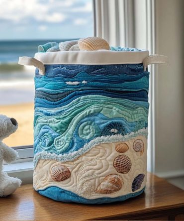 Ocean Blue Quilted Laundry Hamper — Lightweight Foldable Laundry Basket With Water-Resistant Lining, Stylish Bathroom & Bedroom Bin — Machine-Washable Cover, Collapsible & Gift-Ready
