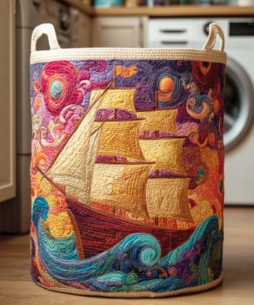 Blue Sail Quilted Laundry Hamper - Foldable Nautical Laundry Basket With Reinforced Handles, Breathable Liner & Collapsible Design For Home