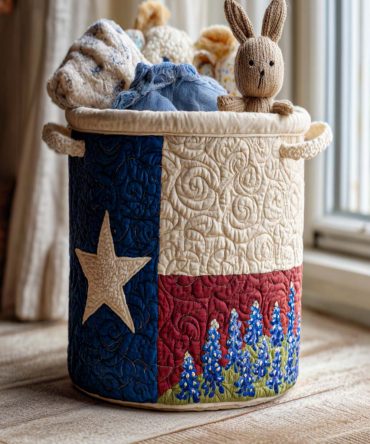 Bluebonnet Breeze Trail Quilted Laundry Basket — Country Floral Foldable Hamper With Durable Handles For Porch, Bedroom & Bath