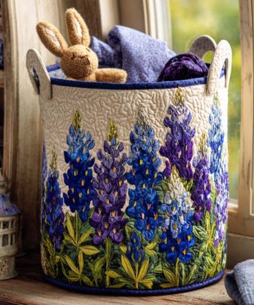 Bluebonnet Quilted Laundry Hamper - Charming Floral Texas-Inspired Fabric Basket, Foldable Storage Hamper With Durable Stitching & Easy-Carry Handles