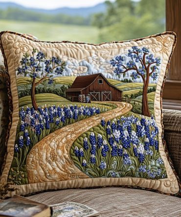 Bluebonnet Garden Quilted Pillow Cover – Floral Throw Pillowcase For Living Room & Bedroom, Soft Quilted Design For Layered Styling