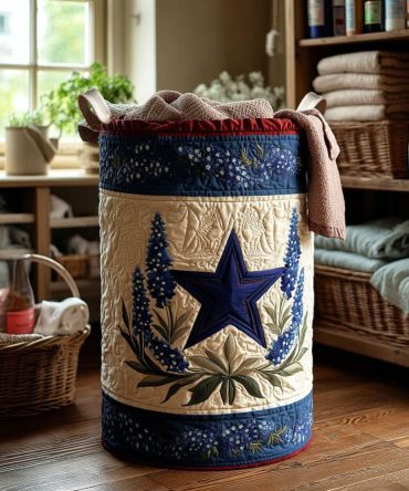 Bluebonnet Star Quilted Laundry Hamper — Floral Southwestern Storage Basket, Collapsible Hamper With Durable Handles For Stylish Organization