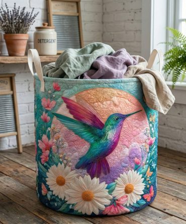 Blush Bloom Quilted Laundry Hamper – Elegant Collapsible Fabric Basket With Handles For Stylish Home Sorting