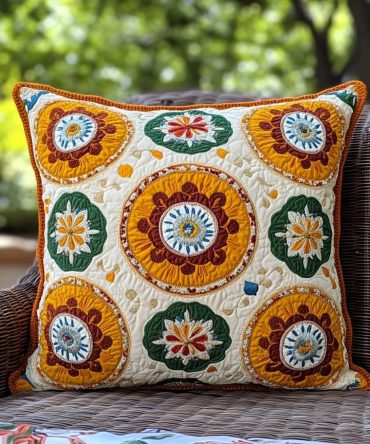 Bohemian Dreamscape Quilted Throw Pillow Cover — Vibrant Patterned Cotton-Blend Accent For Eclectic & Boho-Chic Interiors