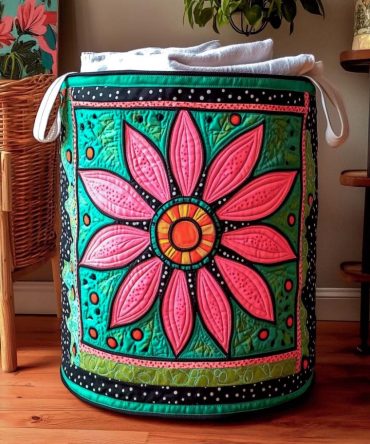Boho Blossom Quilted Laundry Hamper - Floral Bohemian Clothes Organizer With Handles, Soft Quilted Fabric For Stylish Home Storage