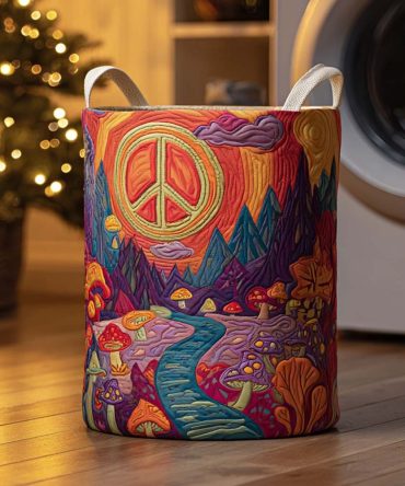Boho Floral Quilted Laundry Hamper — Large Foldable Peace Bloom Storage Basket For Bedroom, Bathroom Or Dorm Decor