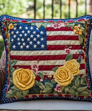 Bold Liberty Floral Quilted Pillow Cover — Statement Patriotic Throw Sham For Porch, Sofa & Holiday Displays