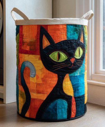 Bold Kitty Quilted Laundry Hamper — Foldable Playful Fabric Laundry Basket With Reinforced Handles For Easy Carrying