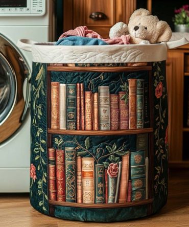 Cozy Quilted Book Haven Laundry Hamper — Literary Print Fabric Basket For Home, Foldable Storage, Sturdy Handles, Machine-Friendly Care
