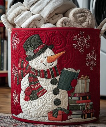 Book Joy Snowman Quilted Laundry Hamper — Playful Foldable Storage Basket With Quilted Finish, Sturdy Handles, Ideal For Kids' Rooms