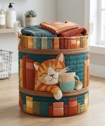 Book Naps Quilted Storage Hamper — Literary Sleep Design Laundry Basket, Large Washable Cotton, Collapsible & Durable Organizer For Home