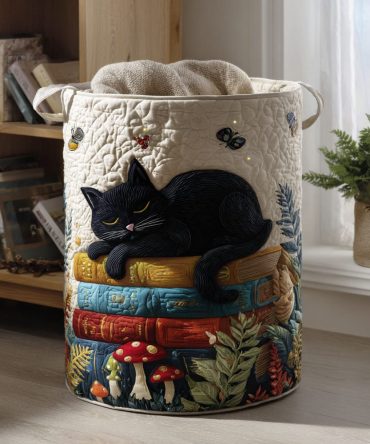 Enchanted Book Stack Quilted Laundry Hamper — Whimsical Wonderland Print, Large Collapsible Fabric Bin For Book Lovers