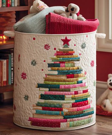 Book Tree Quilted Laundry Basket — Literary-Themed Foldable Hamper, Quilted Cotton Organizer For Books, Clothes & More
