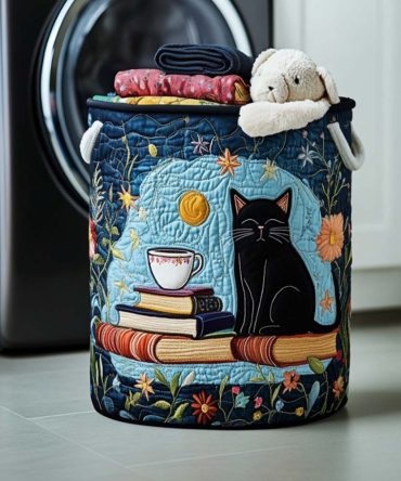 Bookish Vibes Quilted Laundry Hamper — Literary-Themed Quilted Fabric Basket With Reinforced Handles, Foldable Storage For Dorm & Study Spaces