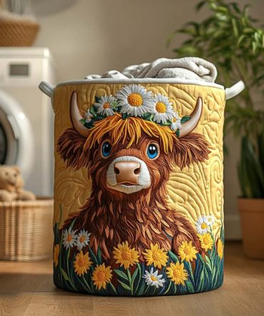 Bovine Breeze Quilted Laundry Hamper — Chic Cow Print Fabric Basket, Foldable Laundry Organizer With Sturdy Base For Dorm & Home
