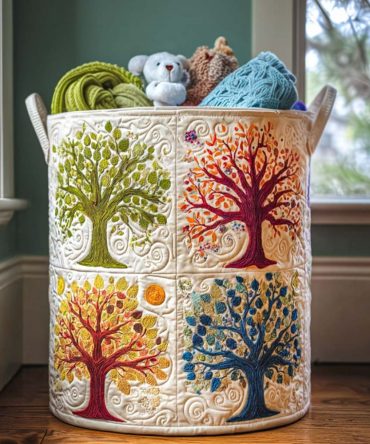 Premium Quilted Laundry Hamper — Branching Grace Pattern , Foldable Fabric Basket With Handles For Bedroom, Bathroom & Dorm Storage