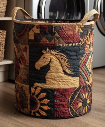Brave Tribal Horse Quilted Laundry Hamper - Durable Horse-Themed Storage Basket, Padded Organizer For Rustic & Country Homes