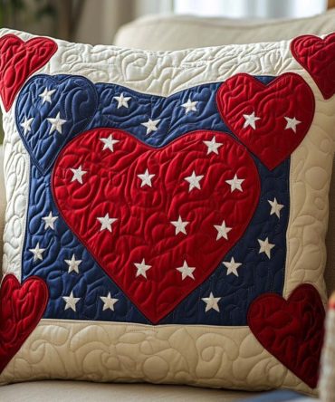Brave & Free Quilted Patriotic Pillow Cover — Festive American Flag-Inspired Decorative Throw Pillowcase For Home, Porch & Celebrations