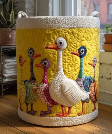 Breezy Beaks Quilted Laundry Hamper — Airy Bird Print Foldable Laundry Basket With Handles For Stylish, Lightweight Clothing Storage