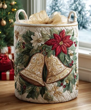 Bright Quilted Home Storage Hamper - Bright Bell Patterned Fabric Organizer, Foldable Laundry & Decorative Basket, Sturdy Design