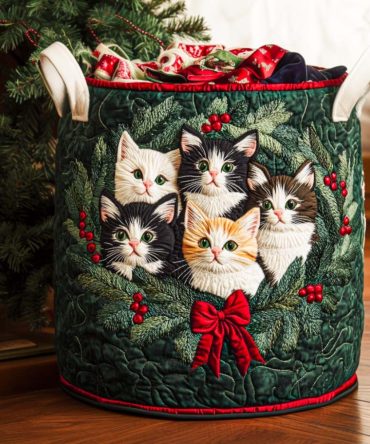 Bright Cat Joy Quilted Laundry Bin - Colorful Cat Print Fabric Hamper, Foldable Lightweight Storage For Clothes & Toys