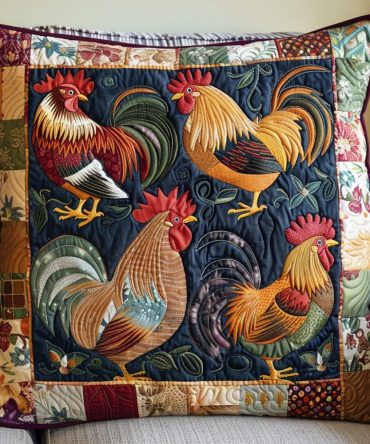 Bright Chickens Quilted Throw Pillow Cover – Vibrant Farmhouse Cushion Case With Durable Quilting And Easy-Care Fabric