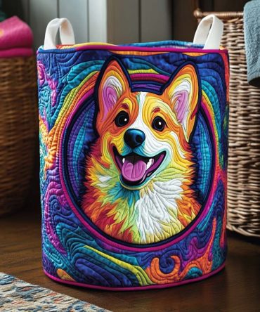 Vibrant Corgi Quilted Laundry Hamper – Large Foldable Fabric Basket With Reinforced Handles, Washable Dog Print Organizer For Bedroom & Nursery