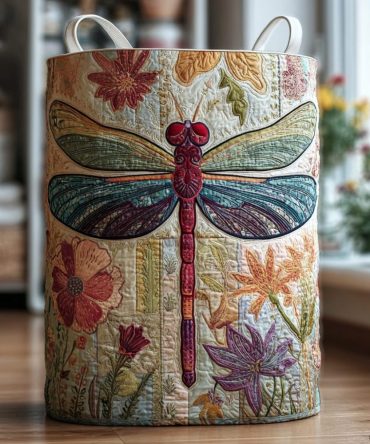 Bright Dragonfly Quilted Laundry Basket – Colorful Insect Motif Fabric Hamper, Foldable Large-Capacity Clothes Organizer With Handles