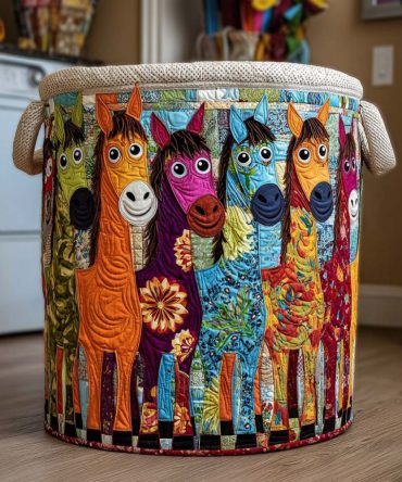 Bright Herd Quilted Laundry Hamper — Playful Animal Fabric Basket, Collapsible Kids Laundry Storage With Durable Handles