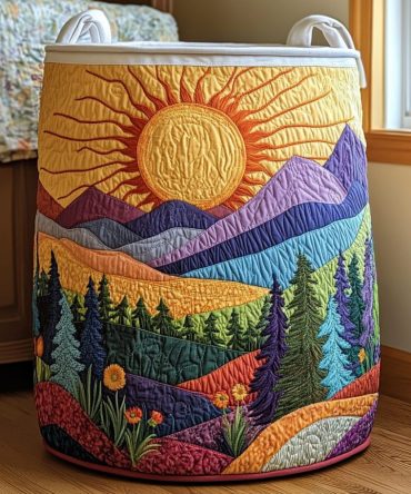 Bright Horizon Quilted Laundry Hamper - Colorful Foldable Fabric Basket With Comfortable Handles For Everyday Home Organization