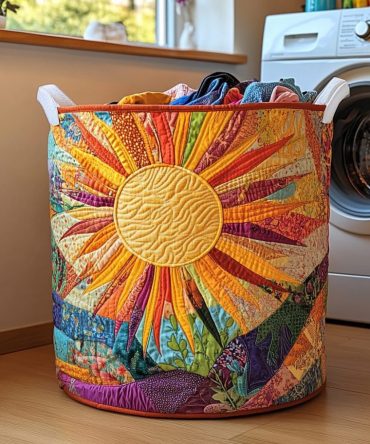 Bright Horizon Quilted Laundry Hamper — Vibrant Quilted Fabric Storage Bin With Foldable Design & Strong Handles For Home Organization