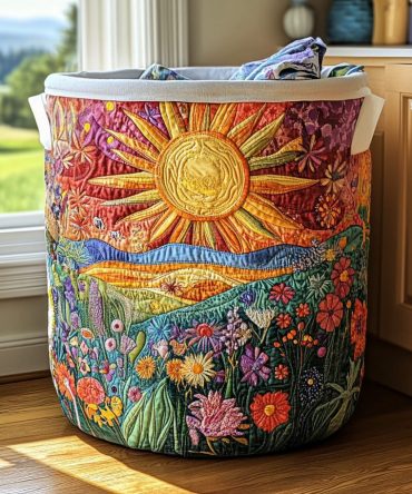 Bright Horizon Quilted Laundry Hamper — Vibrant Geometric Fabric Basket With Collapsible Frame, Reinforced Handles & Removable Washable Liner